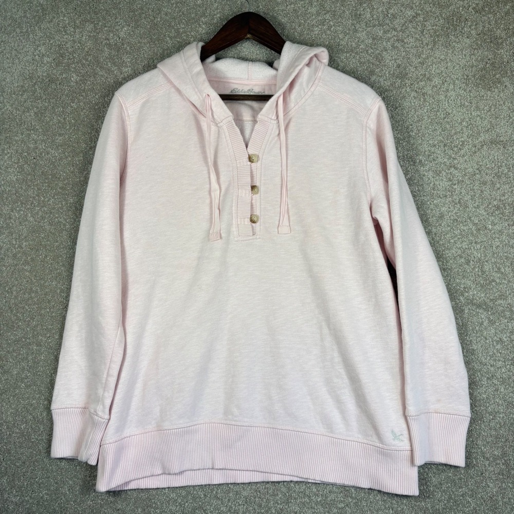 Eddie Bauer Outdoor Henley Hoodie Pink Long Sleeve Sweatshirt Womens Large